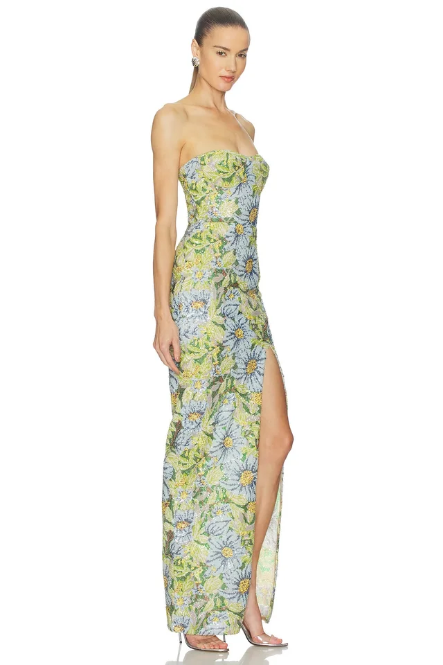 Bronx Banco Valentina Pailette Veronica Maxi Dress With Slit in Yellow Multi, photo 2 of 4 from REVOLVE (Canada)