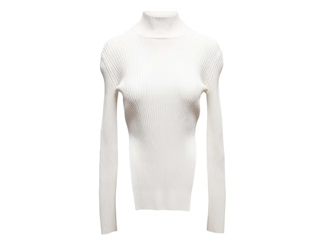 White Khaite Rib Knit Mock Neck Sweater Size US S in White from Designer Revival