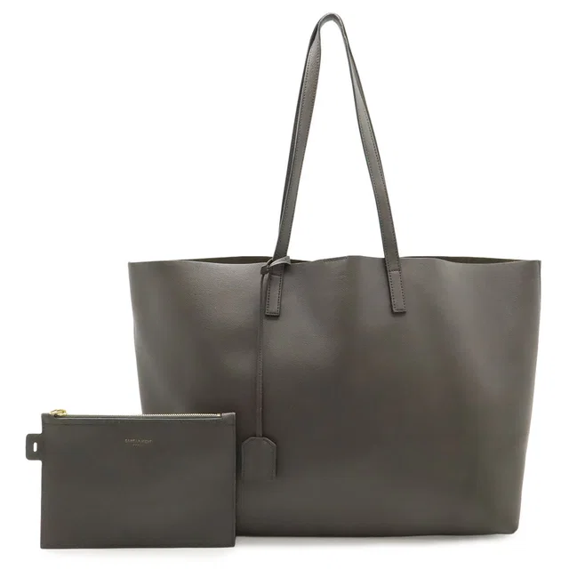 Saint Laurent Shopping Tote Shoulder Bag Leather Gray in Grey Leather from The Reluxe