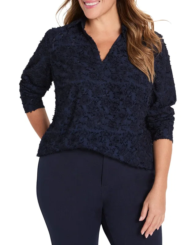 NIC+ZOE Plus Any Occasion Clipped Jacquard Top, image 1 of 1 from Gilt