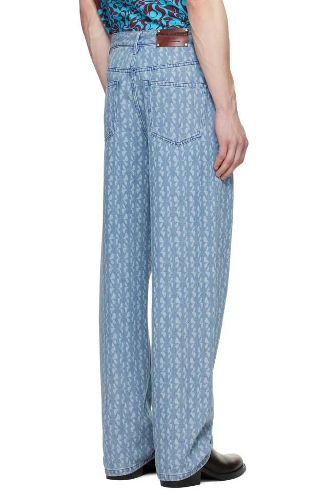 Dries Van Noten Blue Printed-Graphic Jeans, photo 3 of 4 from SSENSE