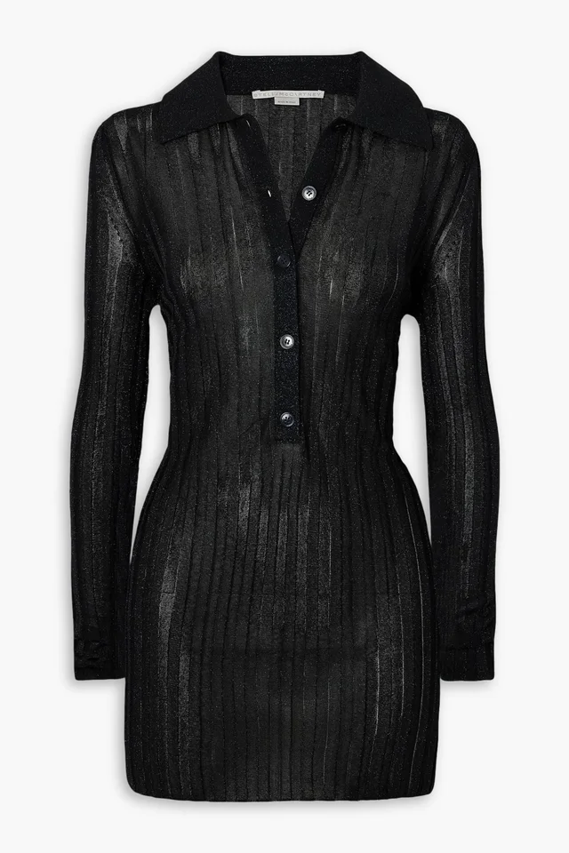 Stella McCartney Metallic Ribbed Lurex Polo Top in Black from THE OUTNET, photo 1 of 1