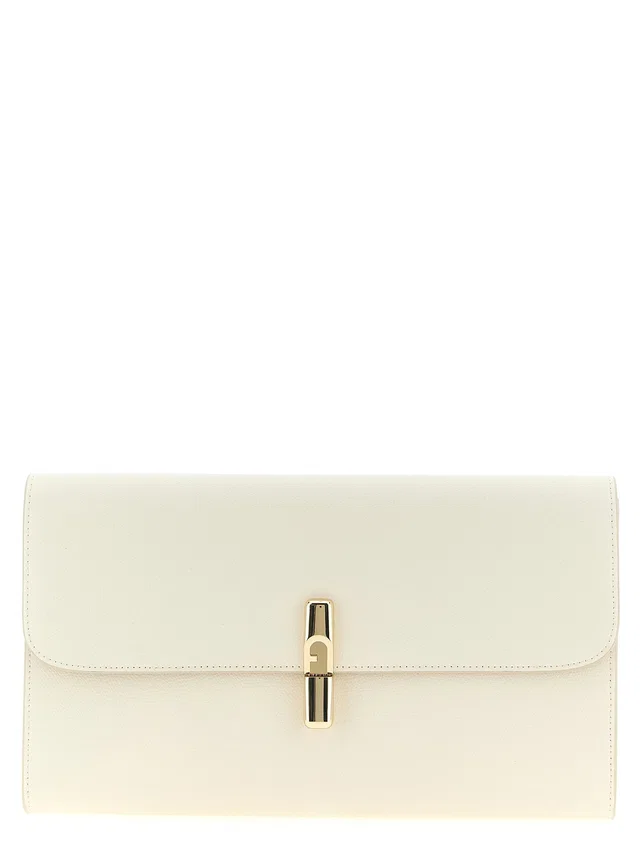 Furla Iride Clutch — Cream Printed Calf Leather in White Calfskin from HEWI