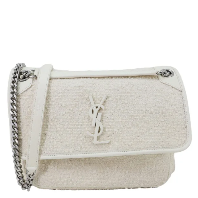 Saint Laurent Niki Medium Tweed Shoulder Bag White in White Tweed from Dallas Designer Handbags