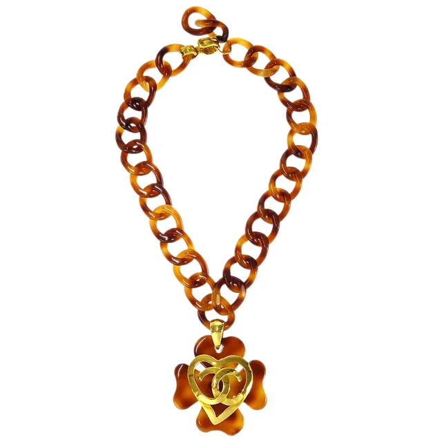 Chanel Clover Pendant Necklace Acrylic 95P in Resin from AMORE Vintage Tokyo