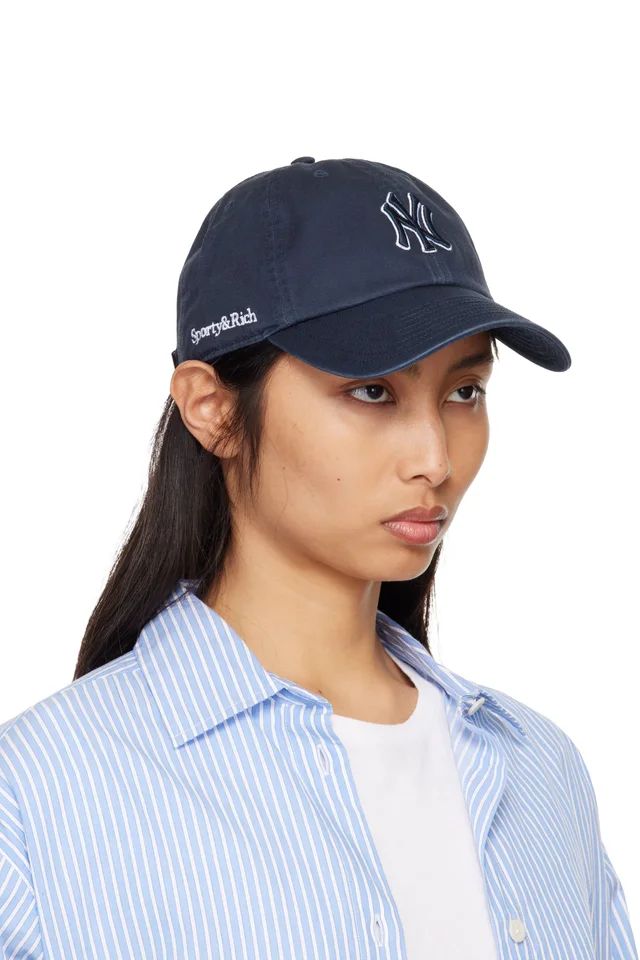 Sporty & Rich Navy '47 Edition Yankees Serif Outline Cap, photo 2 of 3 from SSENSE