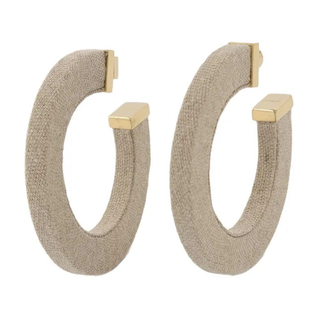 Jacquemus Linen Hoop Earrings — Beige Others in Beige Woven leather from HEWI