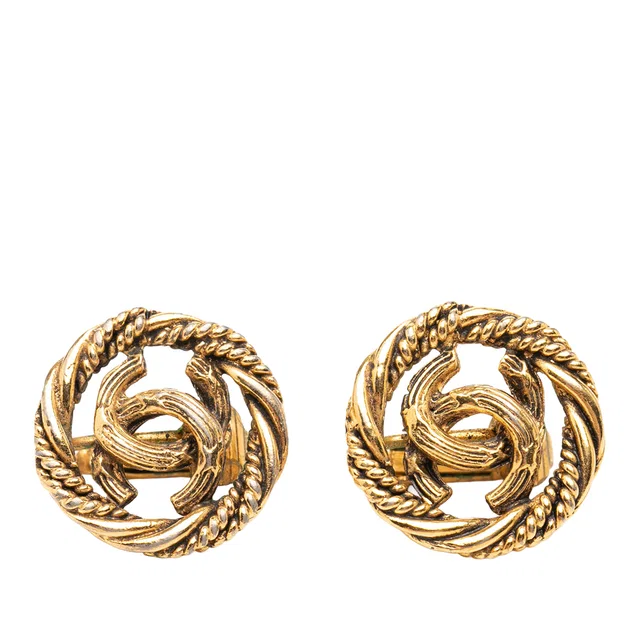 Gold Chanel CC Gold Plated Twisted Round Clip On Earrings in Gold from Designer Revival