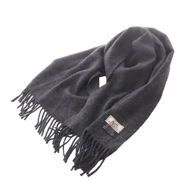 Hermès Cashmere Fringe Scarf Charcoal Gray AD in Grey Cashmere from The Reluxe