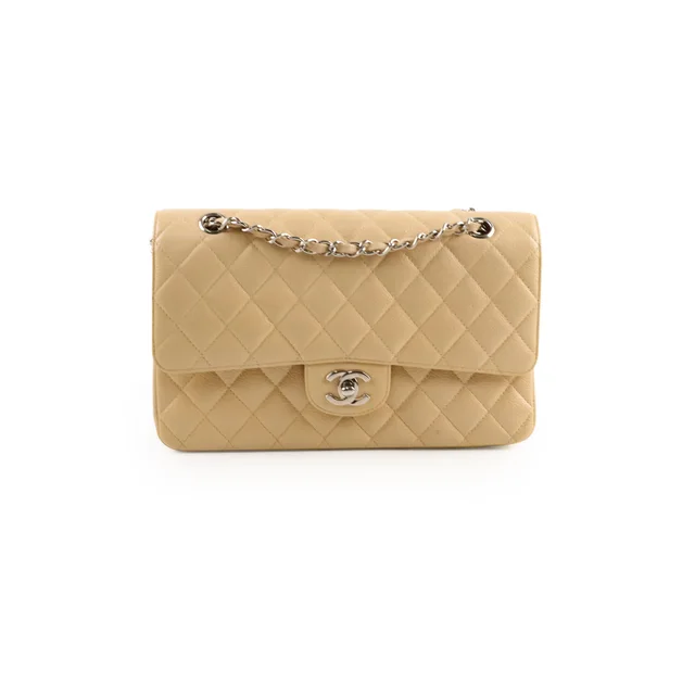 Chanel Medium/Large Caviar Double Classic Flap Beige in Beige Caviar leather from The Purse Affair