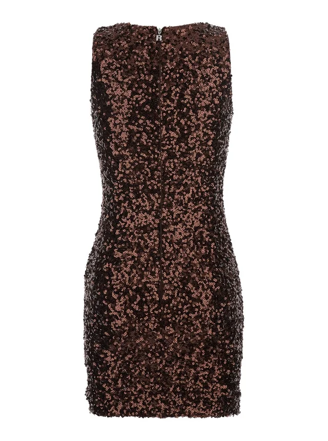 Rotate Dress with U-Neck and All-Over Applied Sequins in Brown for Women in Brown, photo 4 of 6 from Gaudenzi Boutique