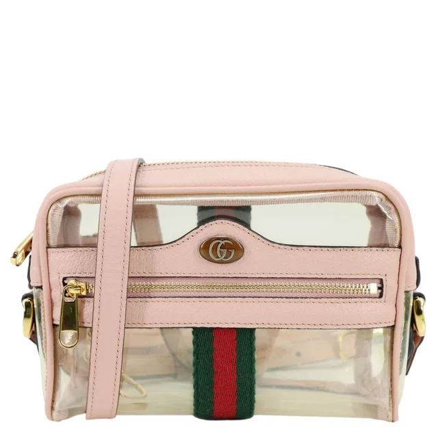 Gucci Ophidia Mini GG Web Transparent PVC Shoulder Bag Pink 517350 from Dallas Designer Handbags