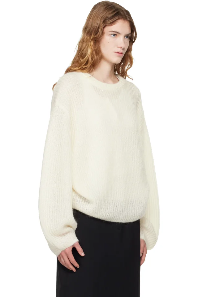 TOTEME Off-White Mohair Blend Rib Knit Sweater, photo 2 of 4 from SSENSE