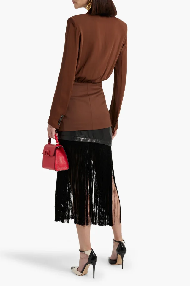 Valentino Garavani Double-Breasted Silk-Twill and Wool-Blend Blazer in Brown, photo 3 of 8 from THE OUTNET