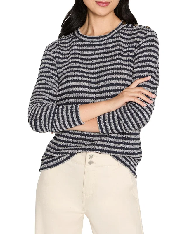 NIC+ZOE Texture Stripe Button Shoulder Top, image 1 of 1 from Gilt