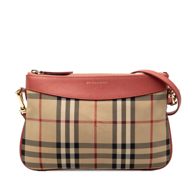 Brown Burberry Haymarket Check Canvas Peyton Crossbody in Brown Canvas from Designer Revival