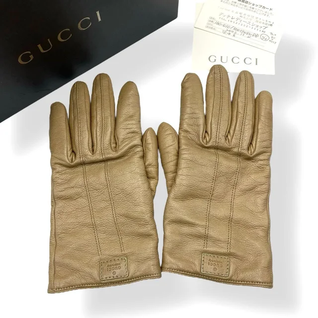 Gucci Gloves Leather Cashmere Brown in Brown Cashmere from The Reluxe
