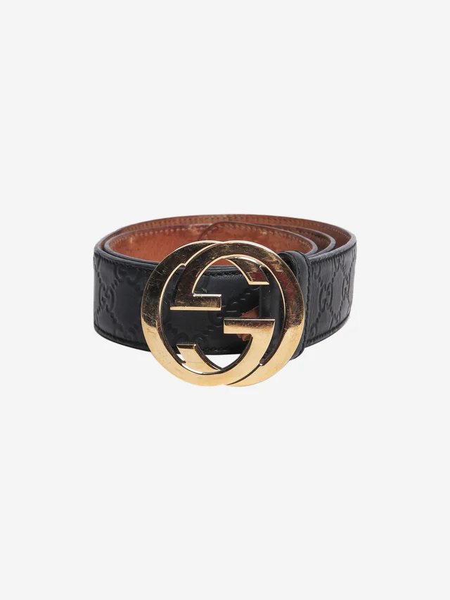 Gucci Black Interlocking G buckle belt in Black Leather from Sign of the Times