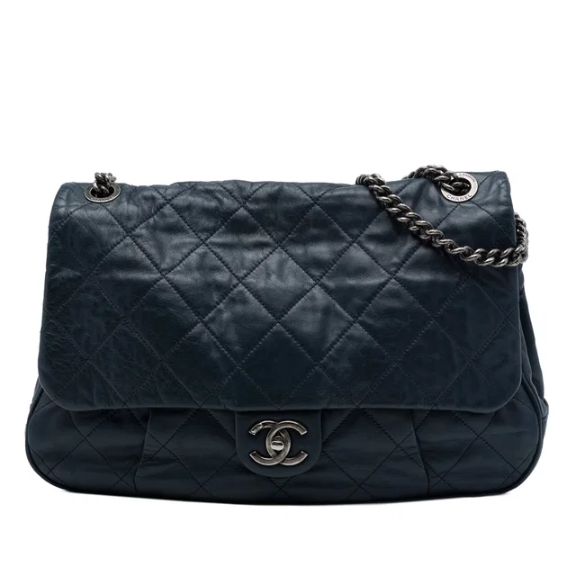 Blue Chanel Quilted Calfskin Coco Pleats Flap Shoulder Bag in Blue Calfskin from Designer Revival