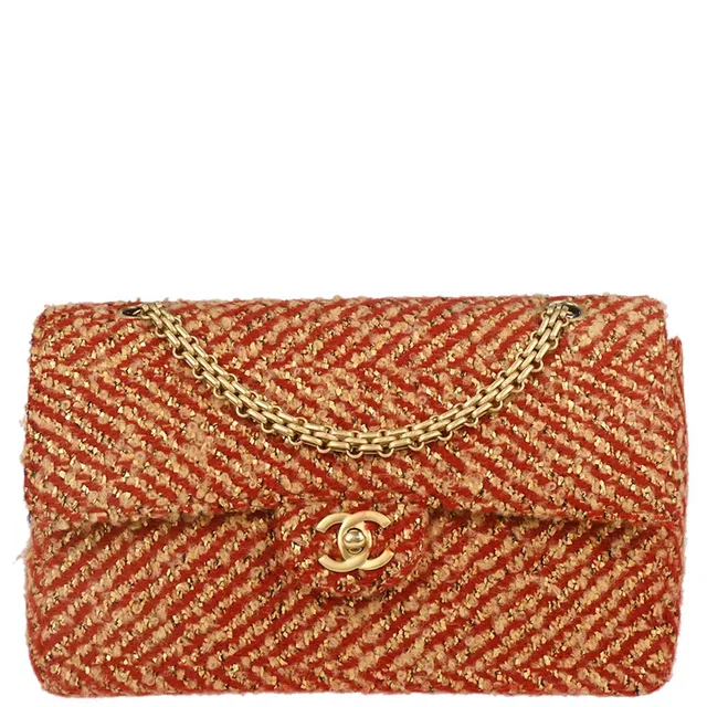 Chanel 2000-2002 Red Gold Tweed Single Flap Shoulder Bag in Red Tweed from AMORE Vintage Tokyo