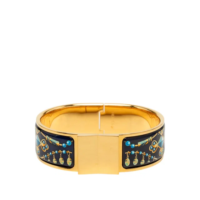 Black Hermès Wide Printed Enamel Loquet Bracelet PM in Black from Designer Revival
