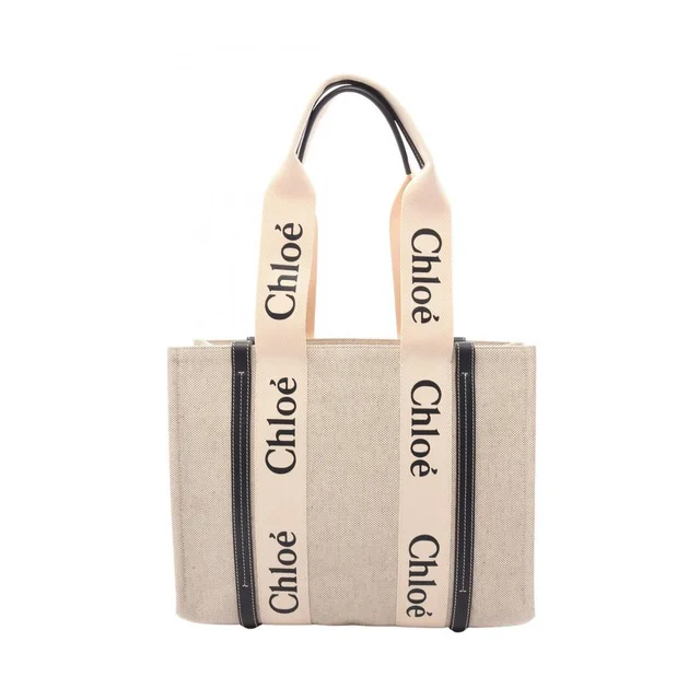 Chloé Woody Tote Bag Canvas Leather Beige Black in black Canvas from Poshmark