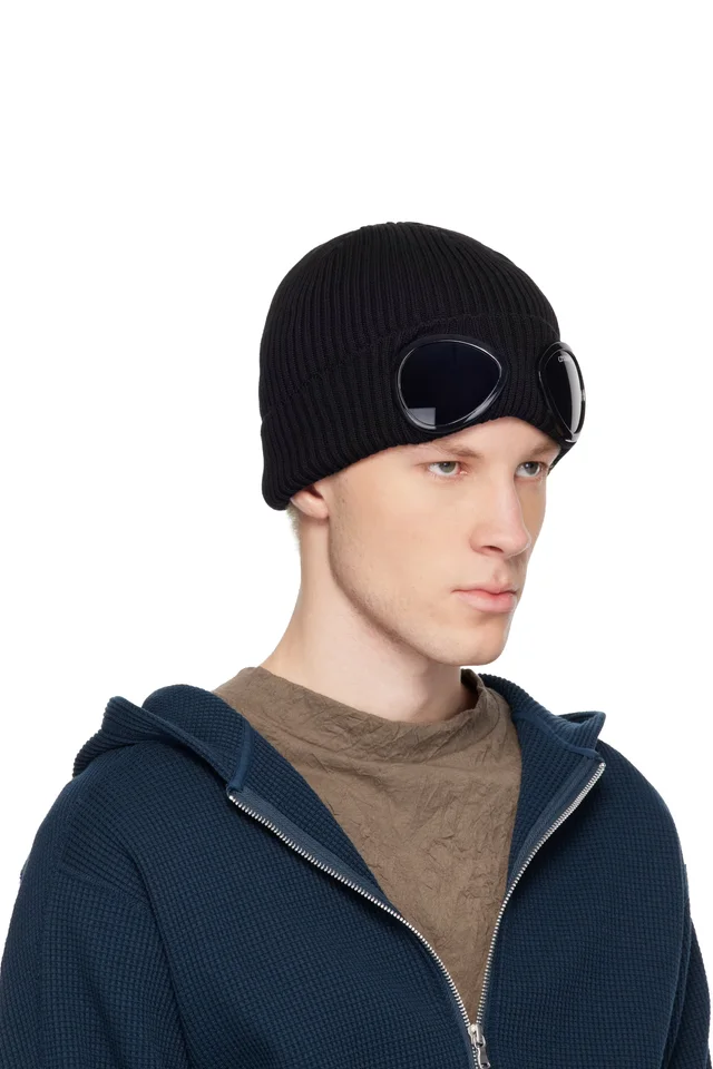 C.P. Company Black Cotton Goggle Beanie, photo 2 of 3 from SSENSE