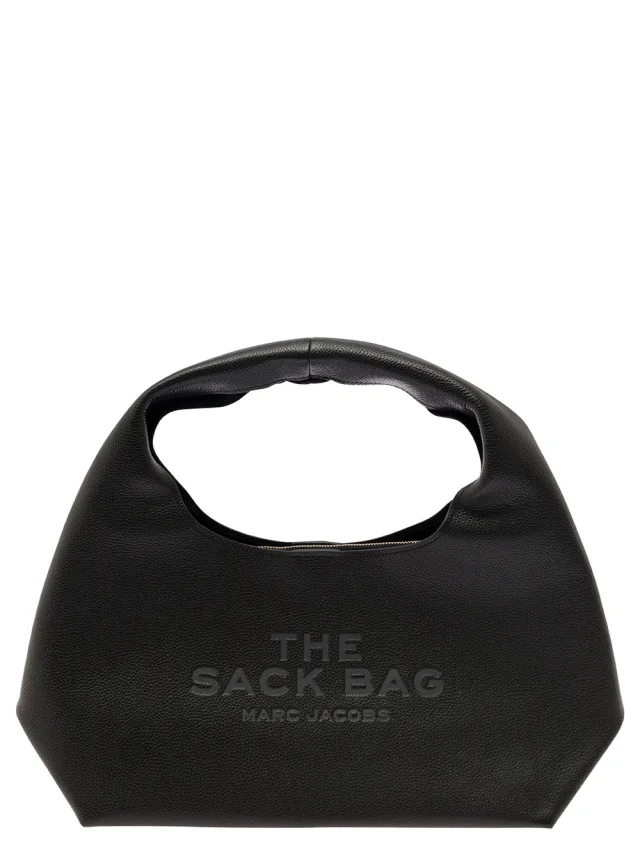 'The Sack' Black Shoulder Bag with Embossed Logo in Hammered Leather Woman in Black, image 1 of 1 from Gaudenzi Boutique