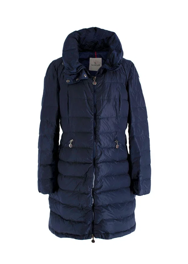 Moncler Navy Flammette Long Down Puffer Coat in Navy from HEWI