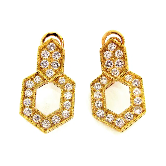 Van Cleef & Arpels 18K Yellow Gold Diamond Earclips in Yellow Leather from Luxury Promise