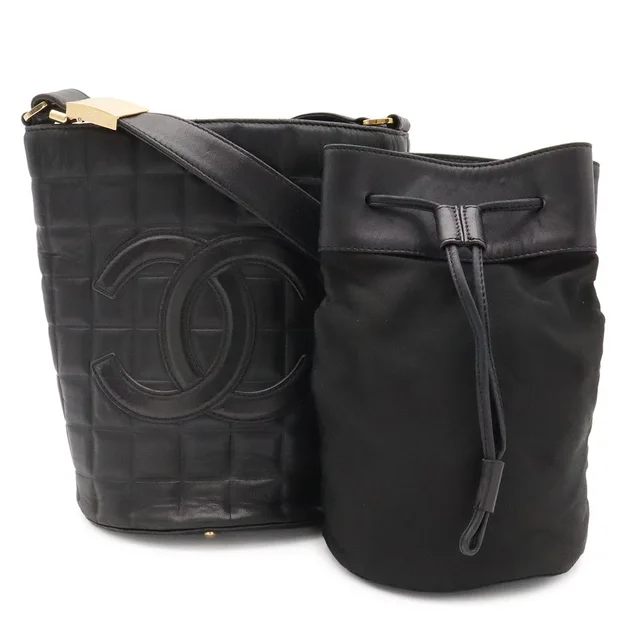 Chanel Choco Bar CC Logo Shoulder Bag Leather Black in Black Leather from The Reluxe
