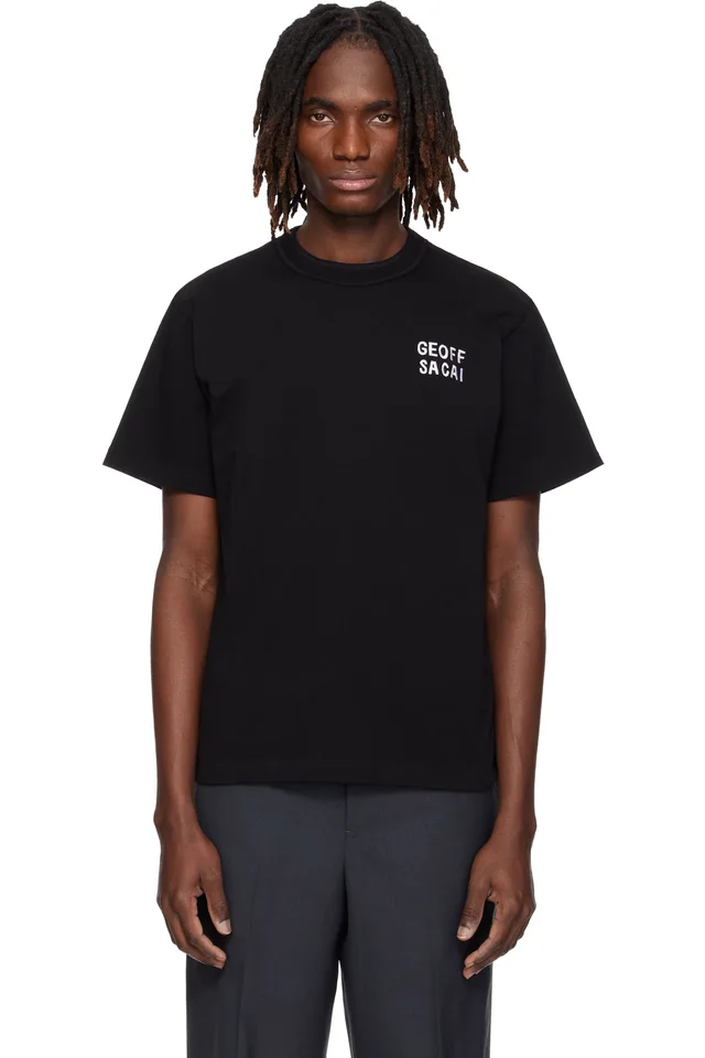 Black 'geoff sacai' Embroidery T-shirt, image 1 of 1 from SSENSE