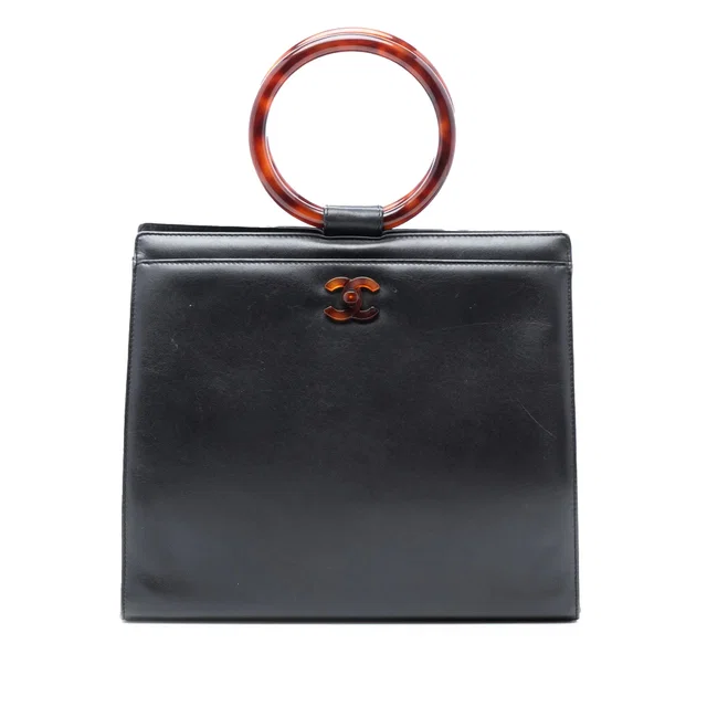 Black Chanel CC Calfskin Tortoiseshell Handbag in Black Calfskin from Designer Revival