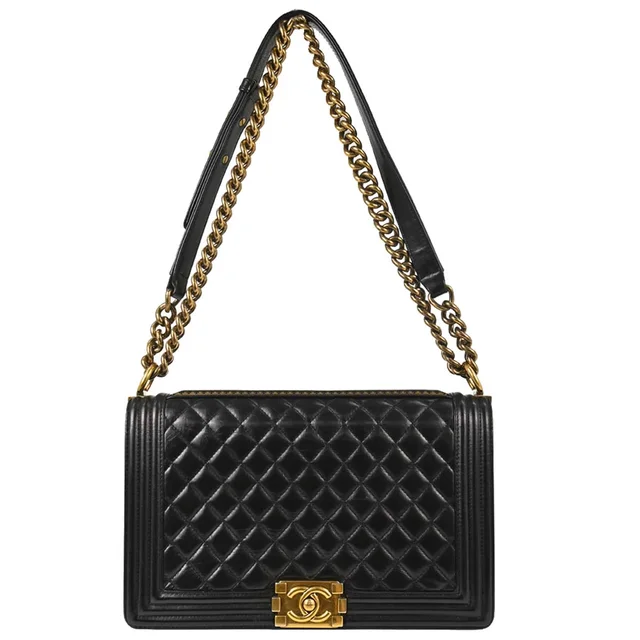 Boy Chanel 2015-2016 Black Calfskin Medium Shoulder Bag in Black Calfskin from AMORE Vintage Tokyo