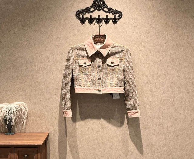 Chanel Pink Tweed and Denim Jacket / Size 34 / Brand New / 43433 in Pink Tweed from Luxury Promise
