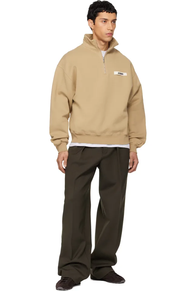 JACQUEMUS Tan 'The Gros Grain zipped-rollneck' Sweatshirt, photo 4 of 4 from SSENSE