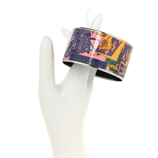 Hermès Enamel Printed Extra Wide Bracelet 70 Violet Multicolor in Purple from FASHIONPHILE, photo 2 of 6