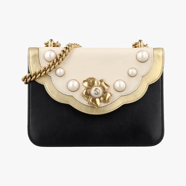 Gucci Peony Black White Gold Leather in Black Leather from The Reluxe