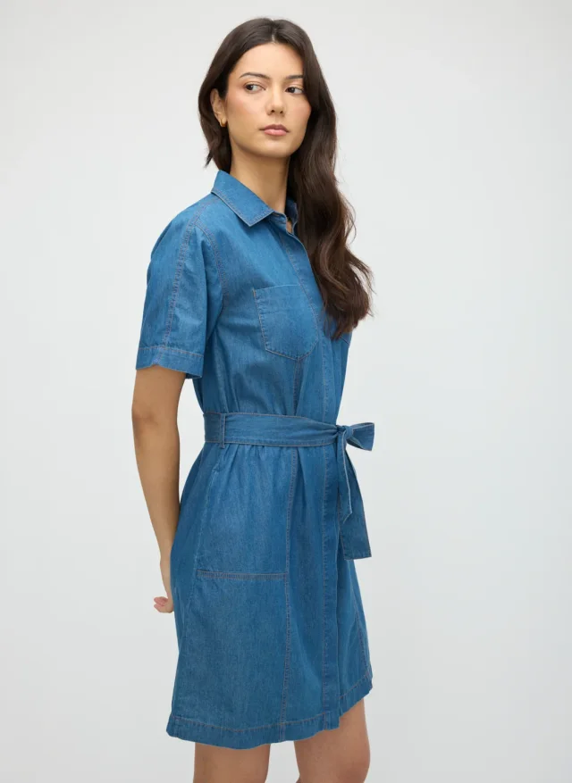 Kit and Ace IndiFlow Denim Shortsleeve Shirt Dress in Mid Blue Denim IndiFlow Denim, photo 6 of 6 from Kit and Ace
