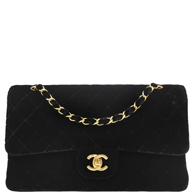 Chanel 1994-1996 Black Velvet Medium Classic Double Flap Shoulder Bag in Black Velvet from AMORE Vintage Tokyo