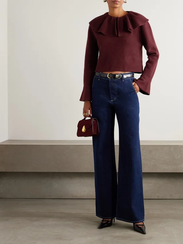 LIBEROWE Gia cropped ruffled wool sweater in Red, photo 2 of 2 from NET-A-PORTER (Canada)