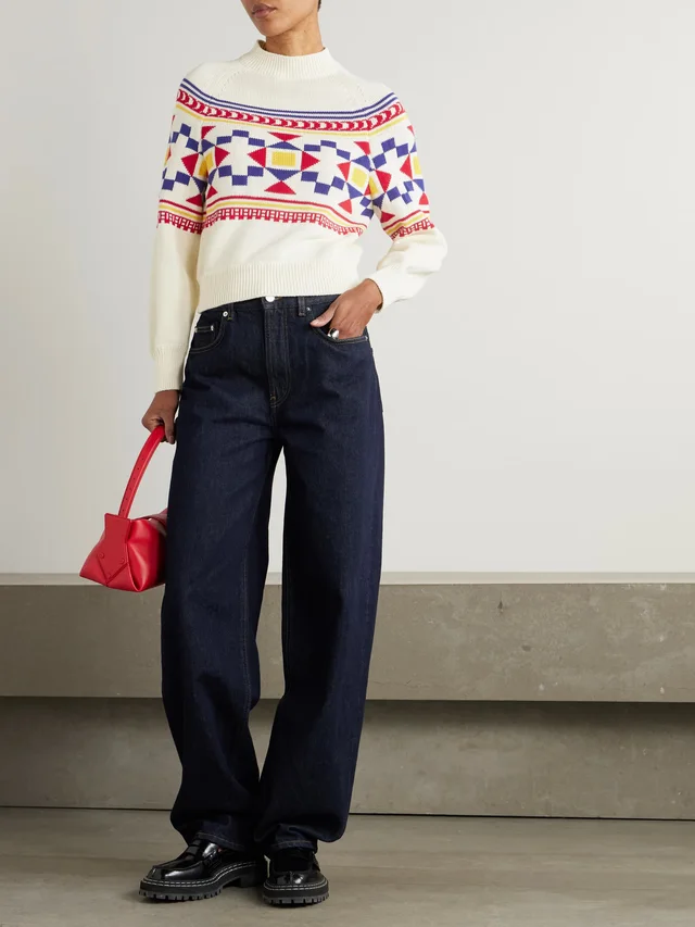 HIGH SPORT Lara intarsia-knit cotton-blend sweater in Beige, photo 2 of 2 from NET-A-PORTER (Canada)