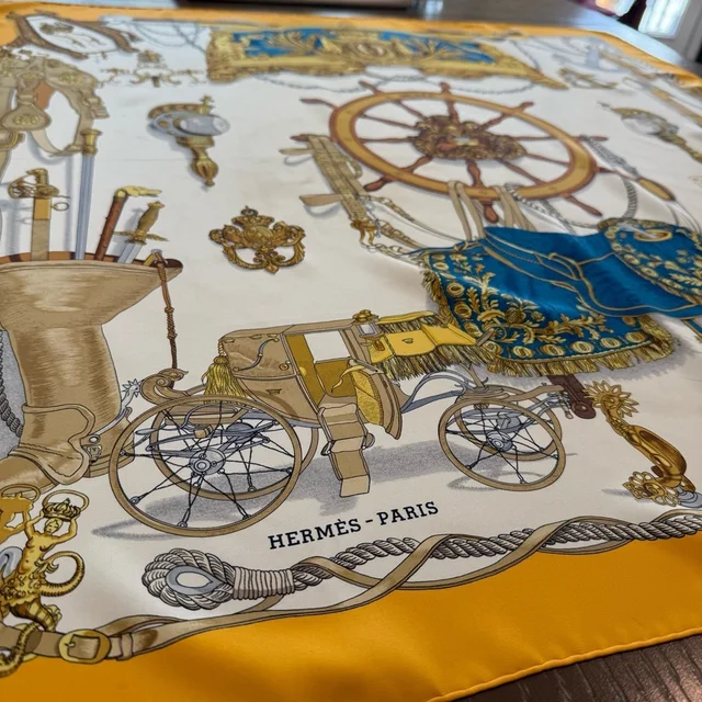 Hermès Herms Nautical Themed Silk Scarf in blue|gold Silk from Poshmark, photo 2 of 15