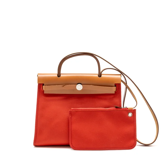 Hermès Herbag 31 Zip Bag Canvas/ Hunter Leather Rough Tomate SHW Stamp A in Canvas from EMIER