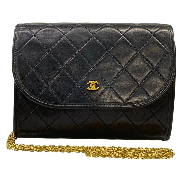 Chanel Shoulder Bag Quilted Black CC Logo Gold Mademoiselle Chain Lambskin in Black Lambskin from The Reluxe