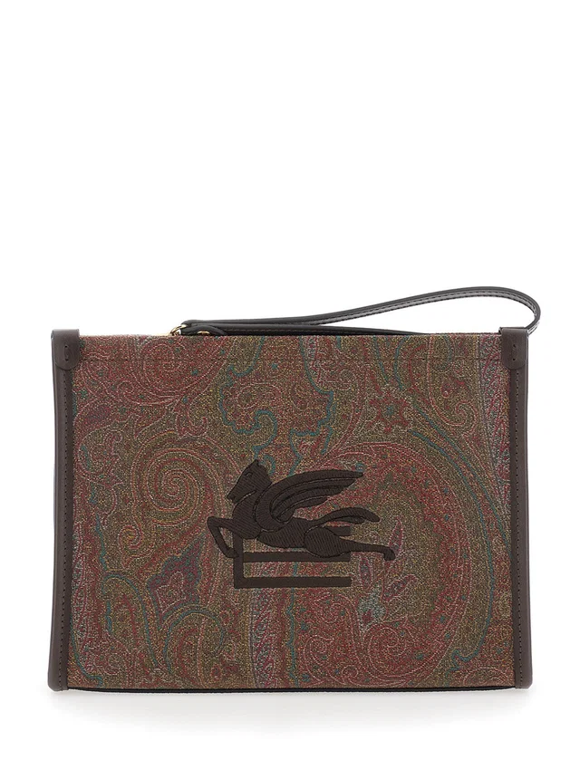 Etro Arnica Clutch — Brown Cotton in Brown Leather from HEWI