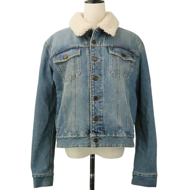 Saint Laurent Fleece Shearling Denim Jacket M Blue in Blue Denim from The Reluxe