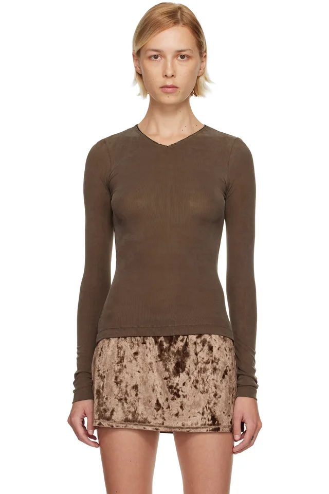 Brown Second Skin V-Neck T-shirt, image 1 of 1 from SSENSE