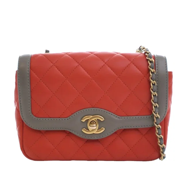 Red Chanel Mini Quilted Lambskin Two Tone Day Flap Crossbody Bag in Red Lambskin from Designer Revival