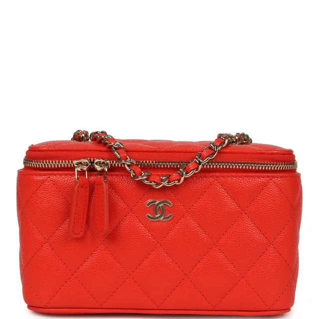 Chanel Small Classic Vanity Case Red Shiny Caviar Light Gold Hardware in Red Caviar leather from Madison Avenue Couture